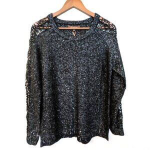 NWT Melanie Lyne Black Lurex Sweater Top with Crochet Sleeves